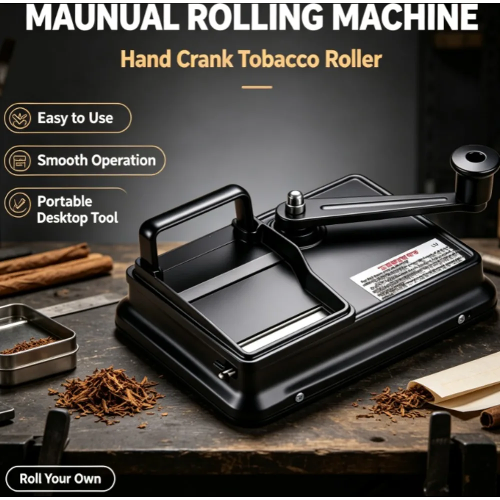 Dual‑Track Thickened Manual Hand‑Crank Cigarette Rolling Machine, Fast‑Discharge Portable Tobacco Roller Smoking Tool