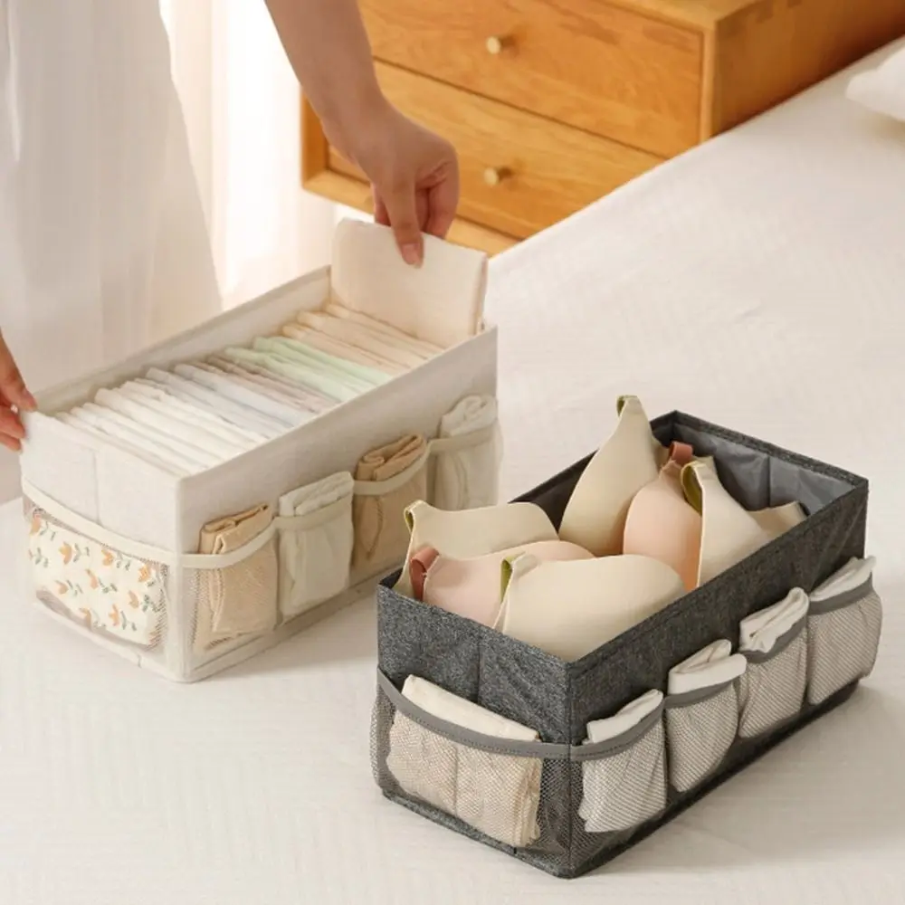 

2Pcs Fabric Underwear Storage Box Large Capacity Foldable Cosmetic Storage Box with Mesh Pockets Sundry Storage Box Bathroom