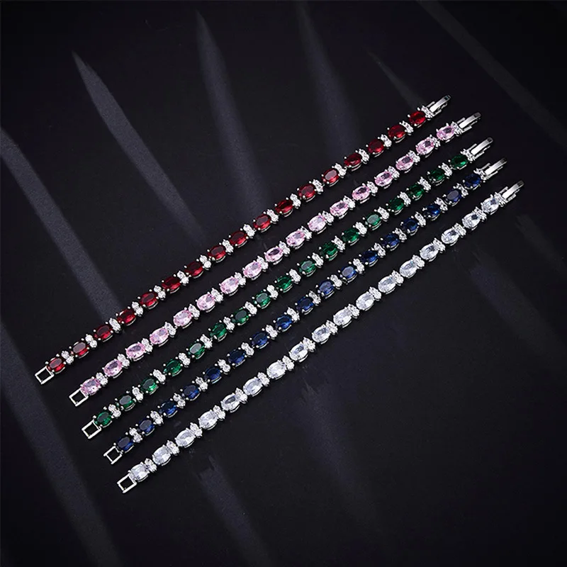 

Geometric oval colored gemstone crystal zircon bracelet, a light luxury, exquisite and personalized all-in-one accessory