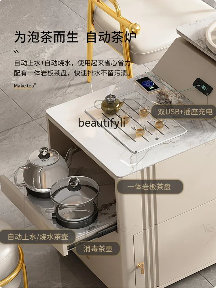 Cy56 Multifunctional rock slab movable tea table modern light luxury balcony small apartment, tea table and kettle integrated