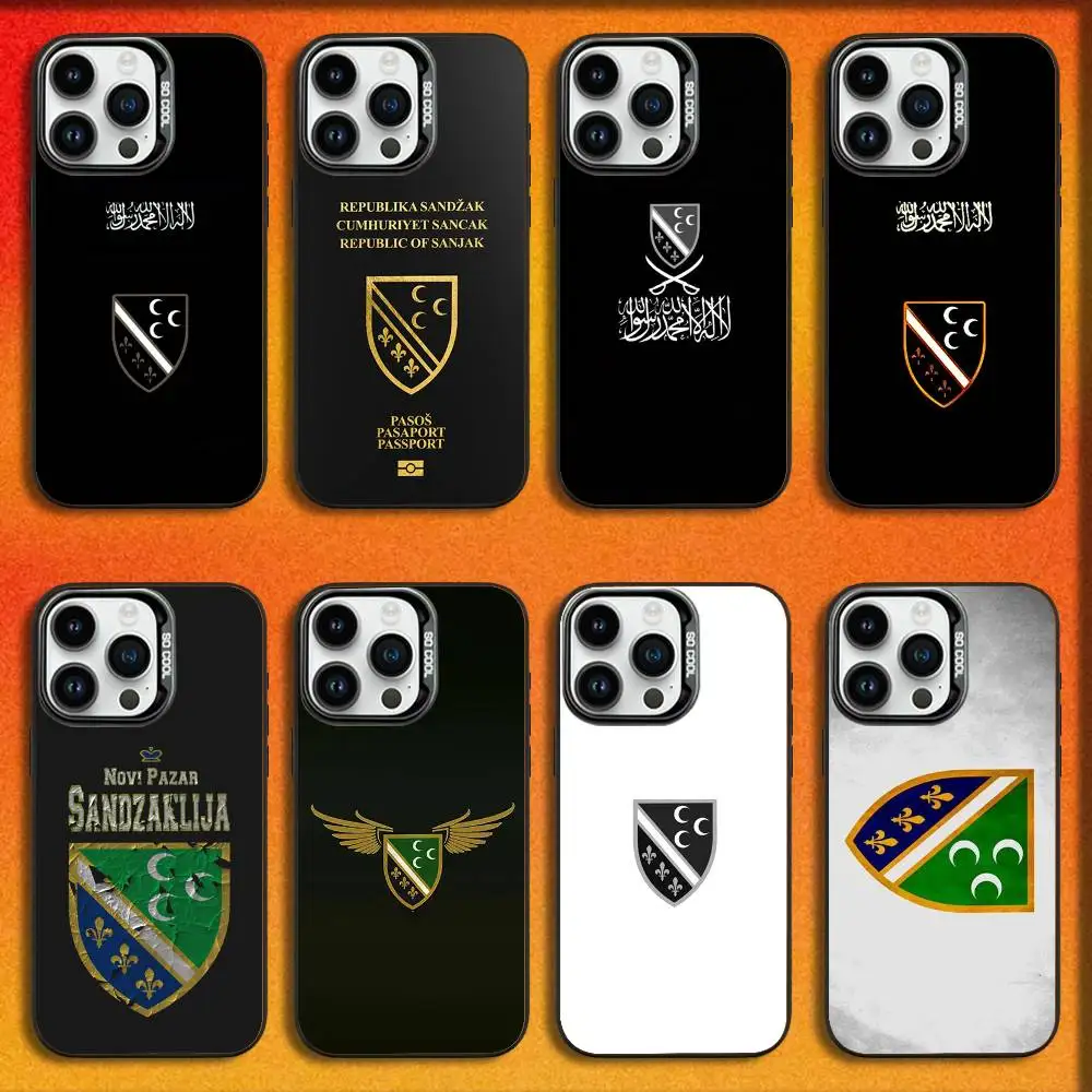 

Phone Case For iPhone 16,15,14,13,12,11,Mini,Pro,E,MAX Black Candy Matte Shockproof Sandjak Sandzak Flag Passport Cover