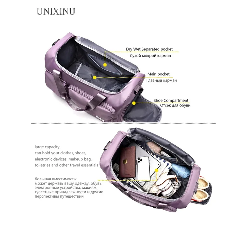 حمل على حقيبة سفر سعة كبيرة لعطلة نهاية الأسبوع بين عشية وضحاها حقائب واق من المطر مع حجرة للأحذية حقائب اللياقة البدنية الرياضية للنساء 2026 #2