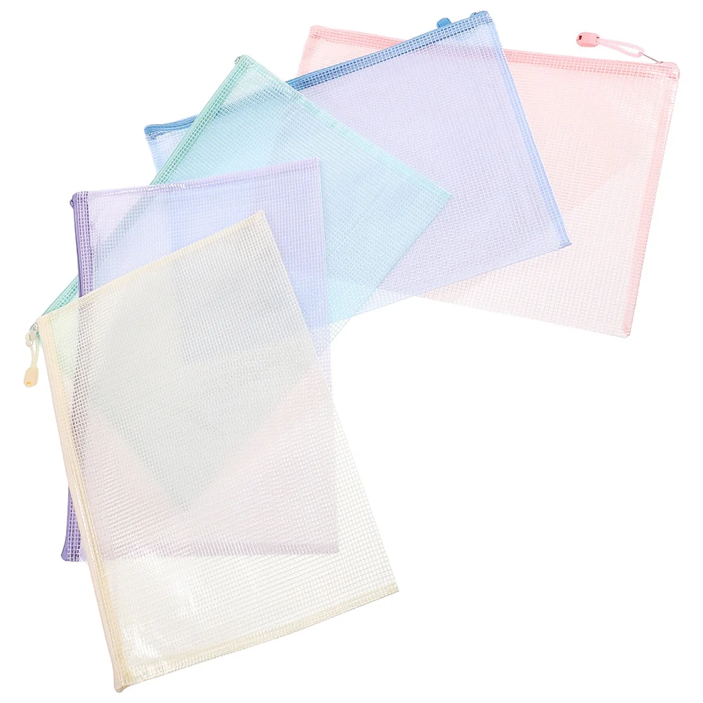 

5 Pcs Mesh Bag Zipper File with Pouches Storage Education Supplies Papers Office Student