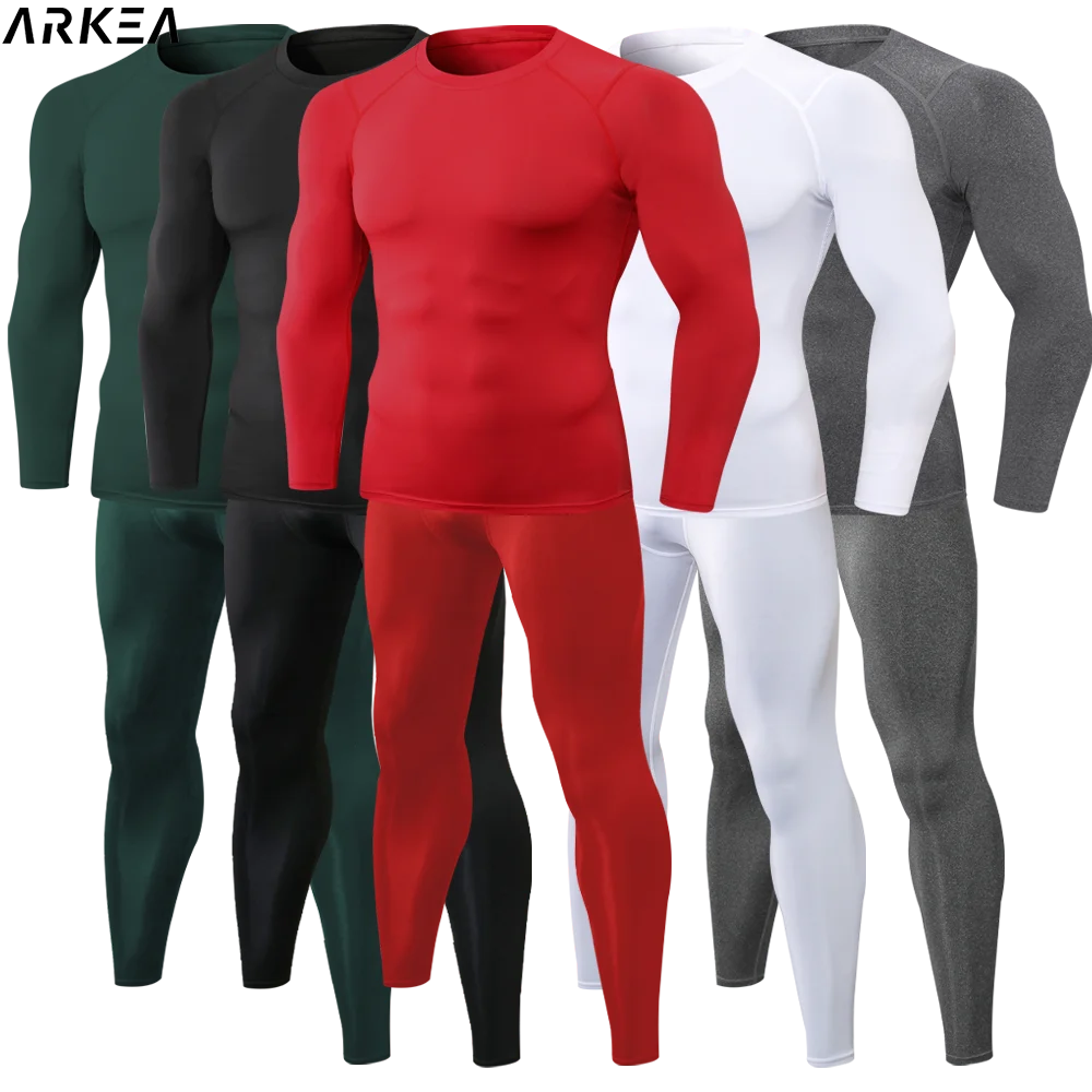 Men Compression Set Long Sleeve T-shirt Men's Tight Pants Bodybuilding Clothes roupa de academia Sports Suits esporte e fitness