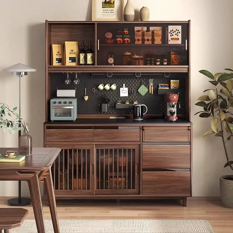Black walnut side cabinet High cabinet Multifunctional restaurant Wine cabinet Integrated locker against the wall