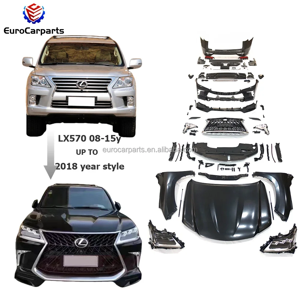 Old To New Body Kit For Lx570 2008-2015 Year To 2018 Year With Lx600 Style Rear Bumper Car Accessories Car Bumpers Light Hood