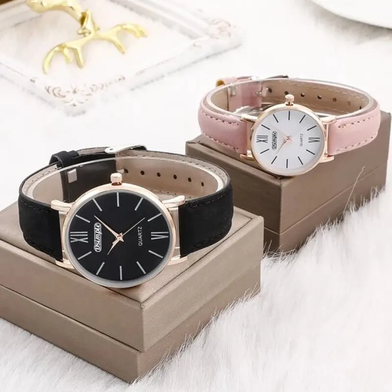 2PCS Fashion Couple Set Watches Luxury Men Women Business Casual Quartz Watch Simple Leather Wristwatch Relogio Feminino