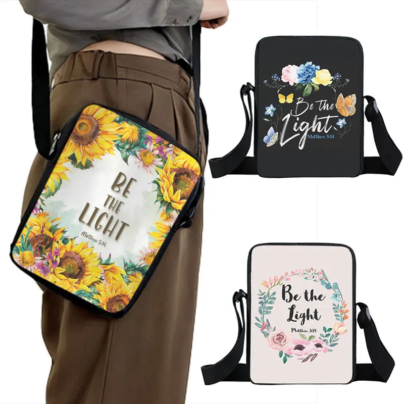 Be The Light Matthew 5:14 Shoulder Bag Religious Women Handbag Bible Verse Crossbody Messenger Bag for Travel Phone Purse Holder