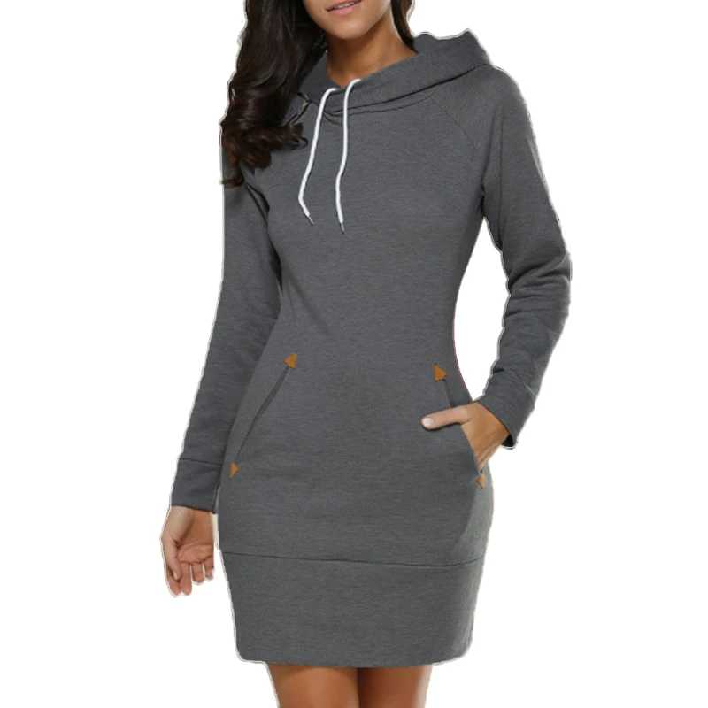 Fashion Autumn and Winter Women\'s Short Hoodie Slim Fit Dress Solid Color Hoodie Dress Women\'s Long Sleeve Sweater Dress