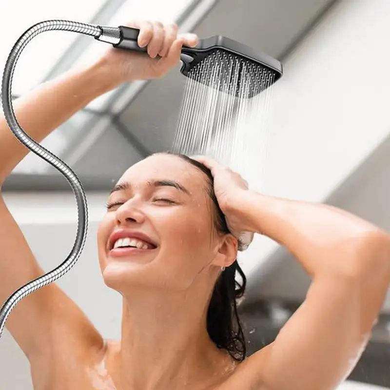 Grande Painel Handheld Rain Shower Head, Pulverizador De Pressão, Poderoso, Limpeza, 4 Modos