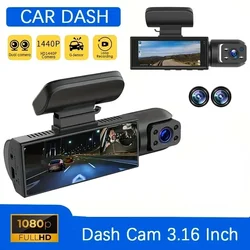 Dual Lens Dash Cam, Câmera Frontal Embutida, G Sensor, Visão Noturna HD, Grande Angular, Acessórios para Carro, Ferramentas, 3.16