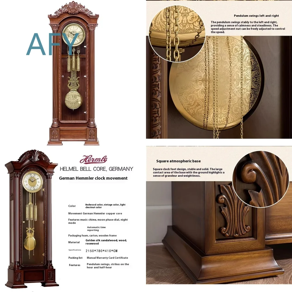 Retro Mechanical Wooden Floor Clock for Home Decor with Automatic Chime Function for Accurate Timekeeping and Vintage Living