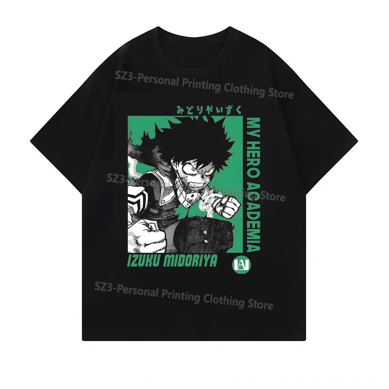 Japanische Anime-IZUKU MIDORIYA Drucken T-shirt y2k Harajuku Männer Frauen Casual Kurzarm T-shirts Mode Straße Schwarz T-shirt Tops