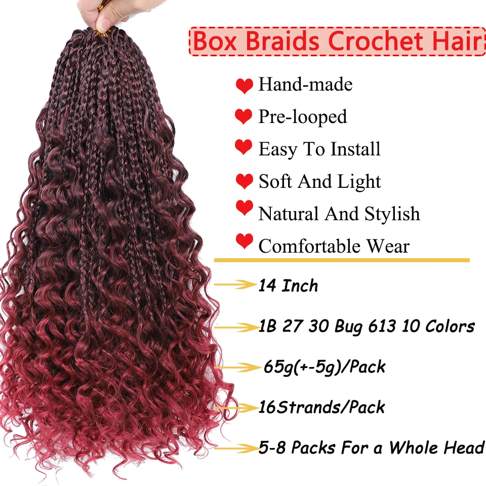 14 Inch Boho Box Braids Crochet Hair Curly Ends 6 Packs Crochet Braids Box Braids Goddess Box Braids Crochet Hair for Afro Women