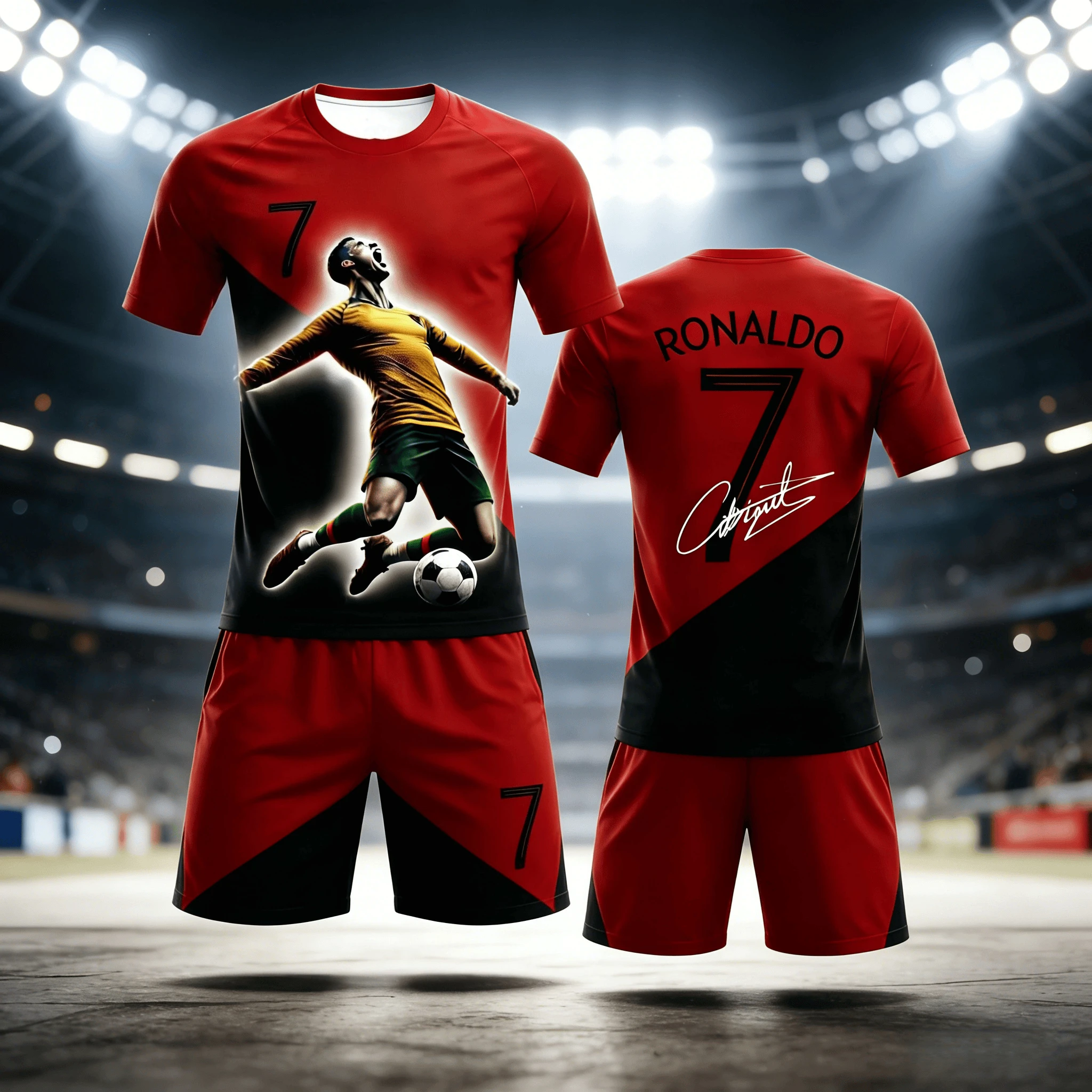 Summer New Football Star 3D Ronaldo Fan Commemorative Customized Size 7 Jersey for Adults/children Short Sleeved Shorts Set kids