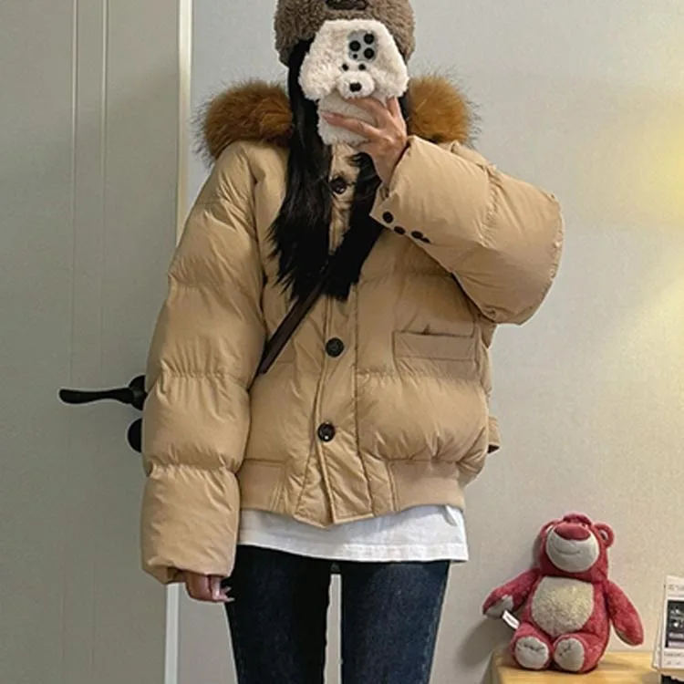 

Новая женская укороченная утепленная куртка из хлопка с большим меховым воротником, зимнее пальто, свободный крой, для повседневной носки, модная модель 2024 года