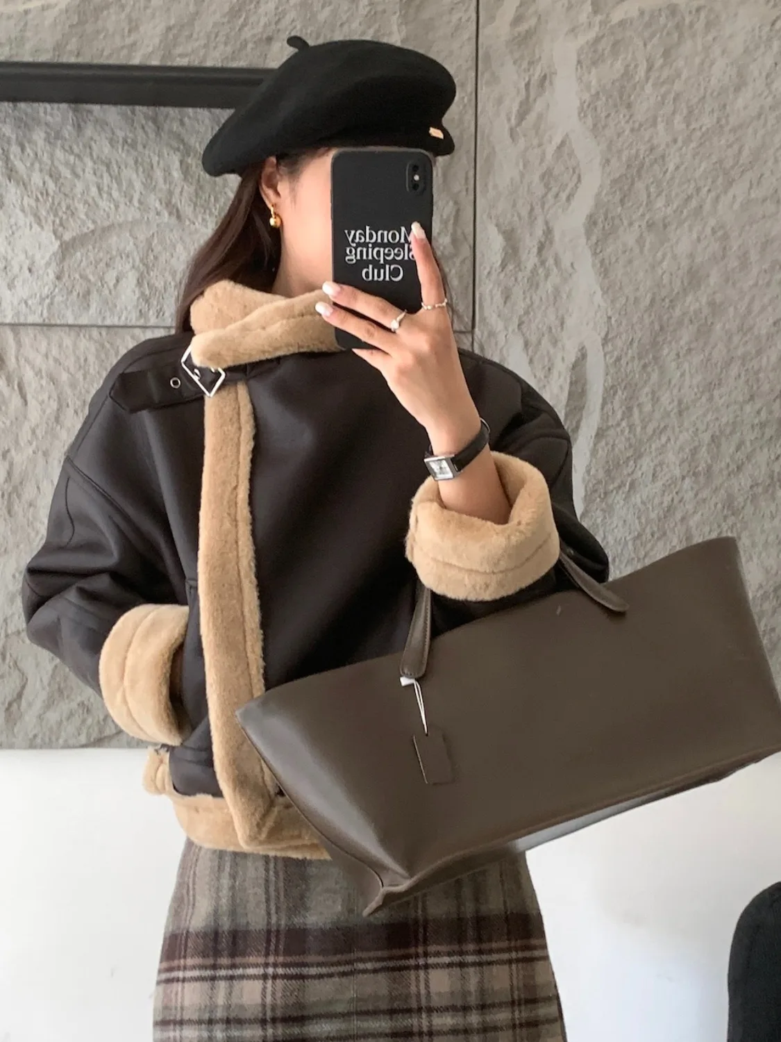 Abrigo largo de piel de cordero para mujer, ropa de abrigo con cuello de sangre de Color Faion, Top versátil adelgazante para invierno, suéter coreano Sle