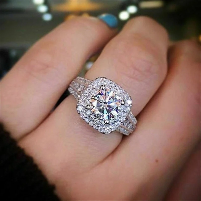 Silver color S925 Diamond Ring for Women Square Anillos Bizuteria Wedding diamant Gemstone White Topaz S925 Silver Jewelry Ring