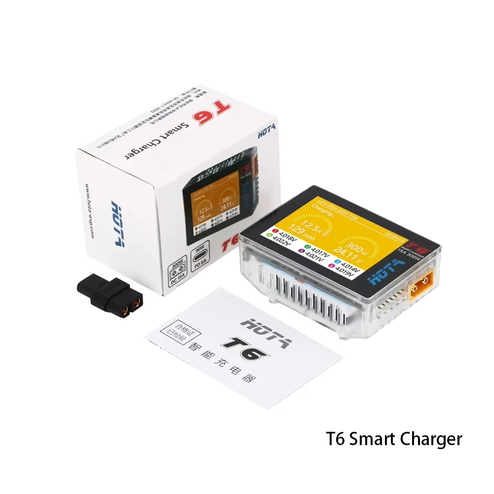 HOTA T6 Smart Charger DC/PD Dual Input 300W 2.4IPS Supports XT60 and TYPE-C Interfaces Compatible PD3.0 FPV RC Charger