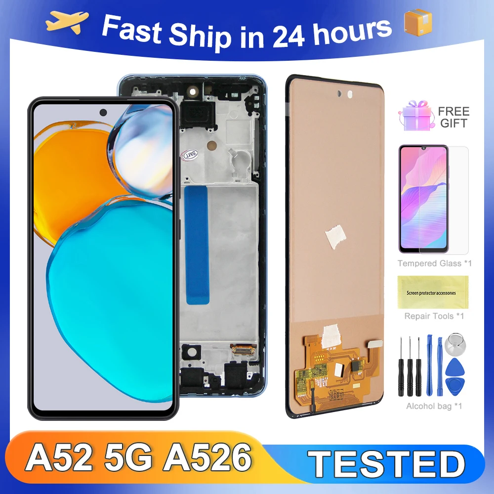 A52 5G 6.5 \'\'dla Samsung testowane A526B A5260 A526W A526U A526U1 wyświetlacz LCD ekran dotykowy wymiana zespołu Digitizer