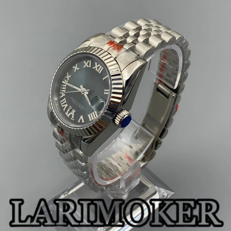 LARIMOKER 31mm Women's NH15 Silver Mechanical Watch Roman Numeral Gear Bezel Green Brown Dial Sapphire Steel Diving Watch