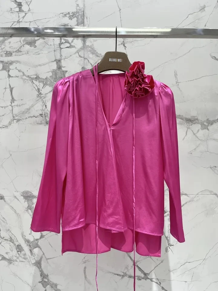 2024 Spring Summer Luxury Fashion Women Flower Loose Shirt Blouse for Female 3 Color