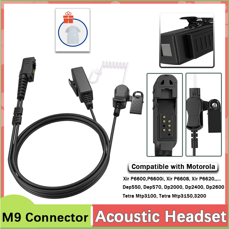 Walkie Talkie Earpiece Big PTT Acoustic Air Tube Compatible with Motorola XPR3300 XPR3500 XIR P6620 XIR P6600 E8600 EP550 Radios