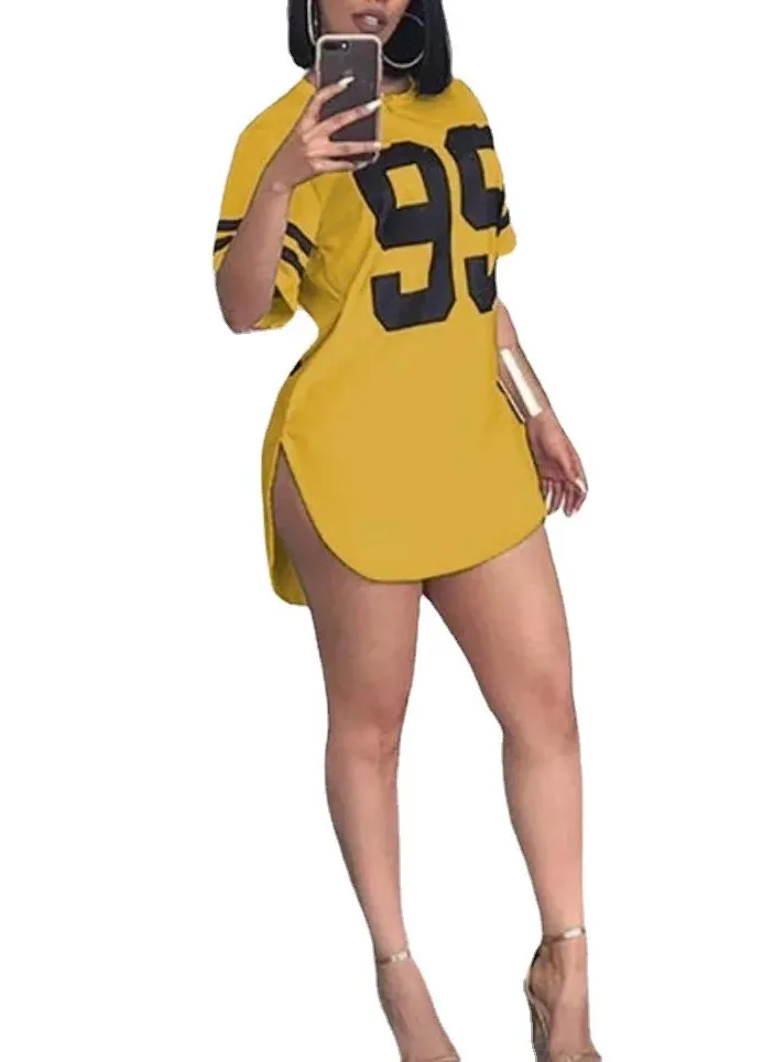 女性の Tシャツ優れた品質春/夏の手紙ルーズ O ネック半袖ファッションレディーストップス T シャツドレス SJL9