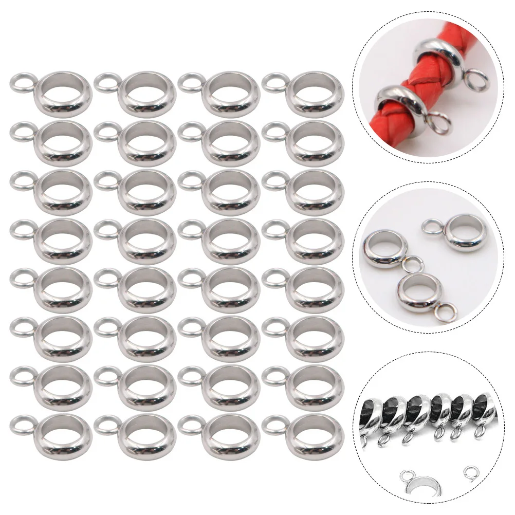 

100pcs Stainless Steel Bail Beads 10Mm Metal Spacer Charm Hangers For Diy Jewelry Making Necklace Bracelet Craft Projects Ring