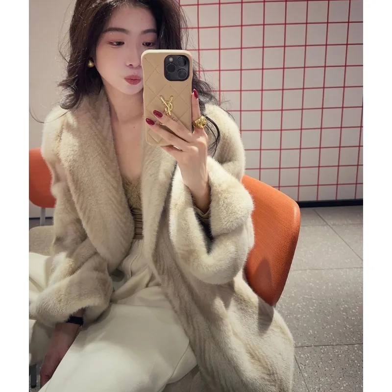 Un abrigo clásico de lujo de piel sintética de visón ecológico, abrigo para mujer, versión holgada, moda, elegancia Simple, nuevo terciopelo largo y grueso