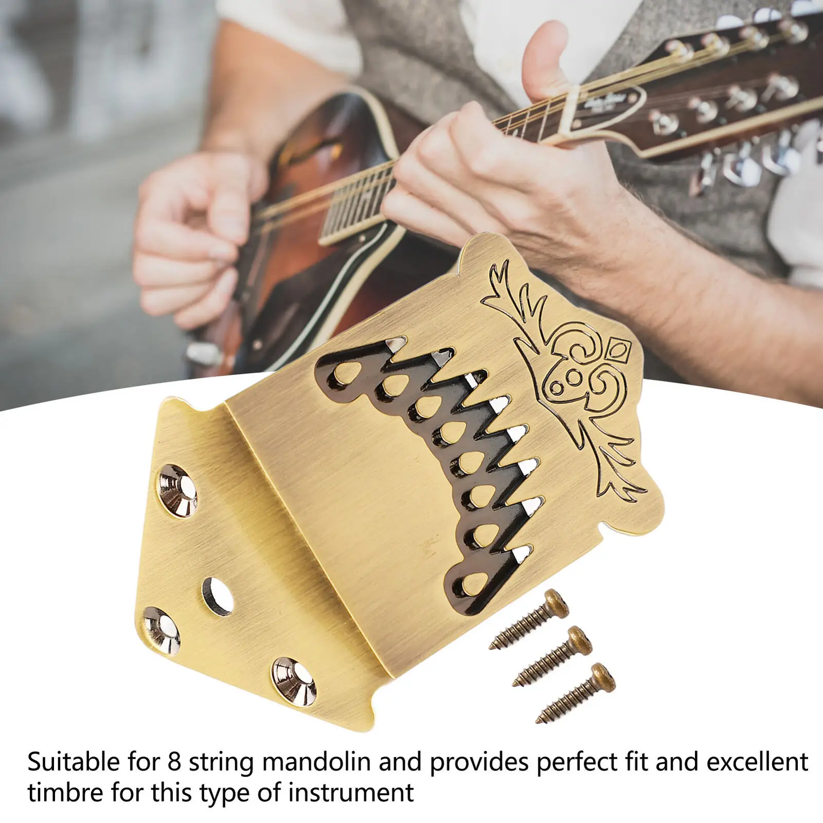 

8 String Mandolin Tailpiece Feather Pattern Excellent Metal Bronze Color Mandolin Tailpiece