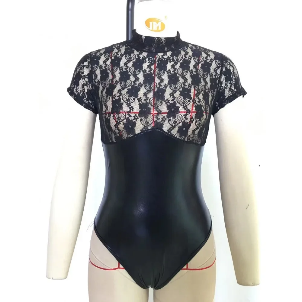 Sexy Underwear Women Lace Hollow Lingerie Porn Clothing Latex Sexy Bodysuit Women Sexy Lingerie Mesh Pu Leather Erotic Costumes