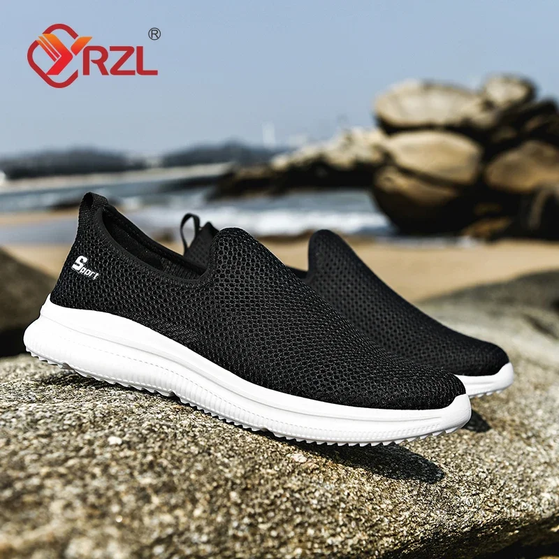 YRZL Mens Mesh Shoes Breathable Unisex Casual Shoes Outdoor Non-Slip Mesh Loafers Walking Lightweight Fashion Male Tennis Shoes