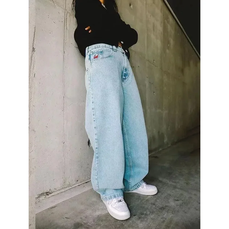 Streetwear Big Boy Jeans Y2K Hip Hop Cartoon Embroidery Retro Blue Baggy Jeans Pants Men Women Harajuku High Waist Wide Trouser