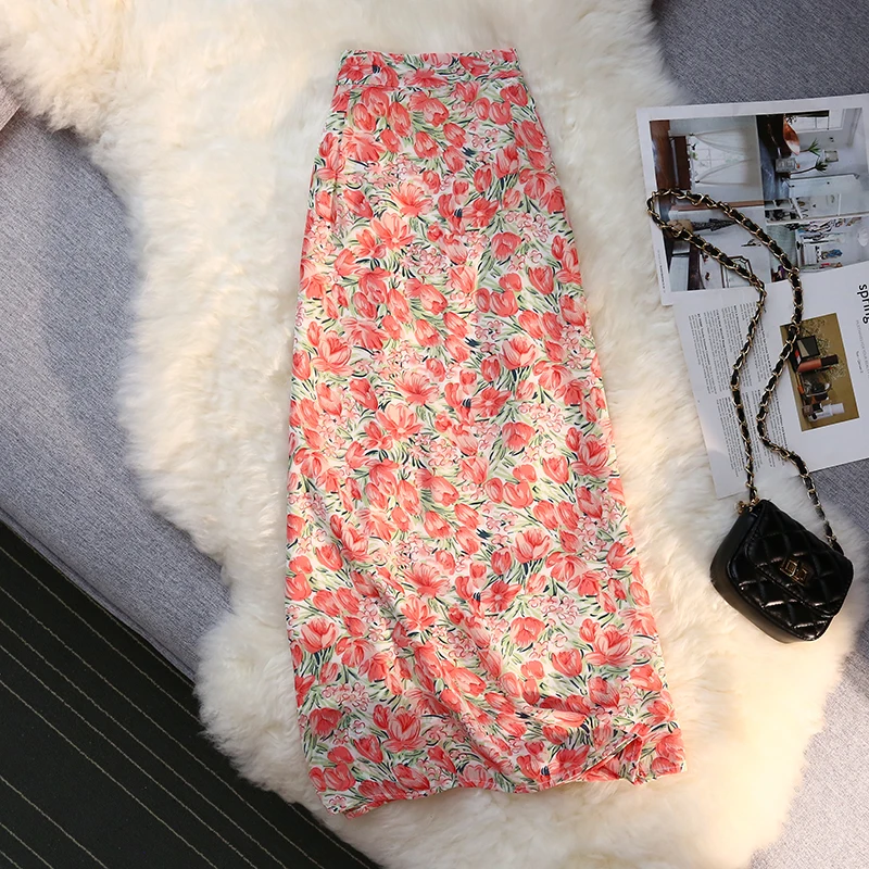 Skirts for Women Floral Print Casual Skirts 2024 Summer NEW Versatile Temperament High Waist Was Thin A-Line Skirts