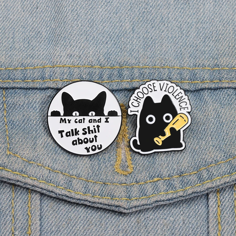 Niedliche Katzen-Emaille-Anstecknadeln, individuell, „My Cat And I Talk Shit About You“, Broschen, Anstecknadeln, Kleidung, Tierschmuck, Geschenk für Kinder und Freunde – Detail 10