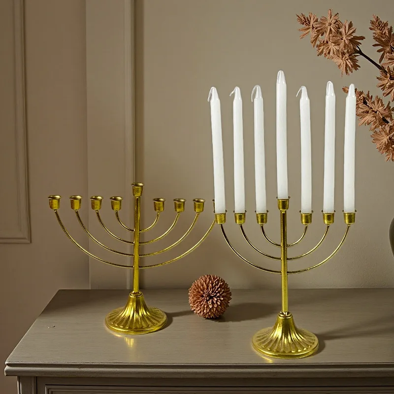 retro Hanukkah candle holder Israeli holiday decoration multi-headed candle cup gold wrought iron nine-headed candle holder
