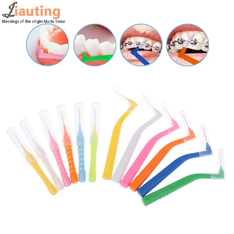 8pcs L-shaped Interdental Brush For Dental Orthodontics Clean Between Teeth Cleaning Tools Soft Mini Brush With Dust Cover