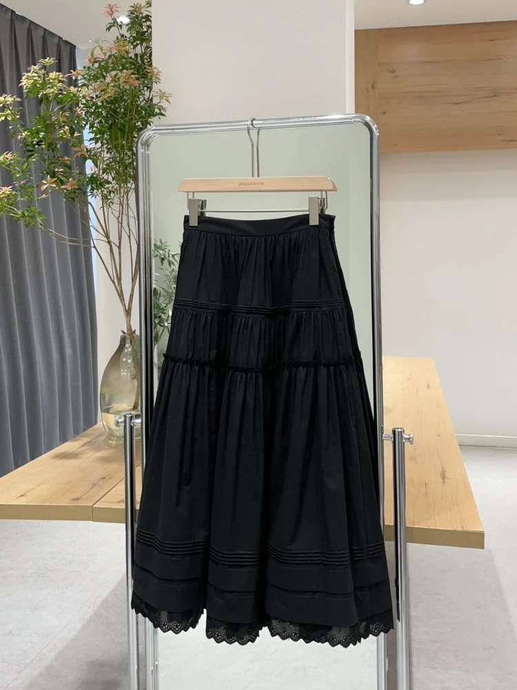 

Brand Nuo Xiaola Summer 2025 New Lace Embroidery f Skirt High Waist A-Line Cotton Casual Daily High Quali