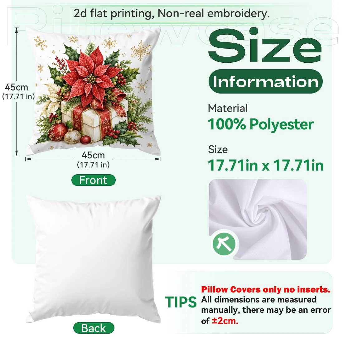 1/4pcs Christmas Poinsettia Cushions Pillowcase Polyester Cushion Cover Throw Pillow Pillowcover Home Car Sofa Decor
