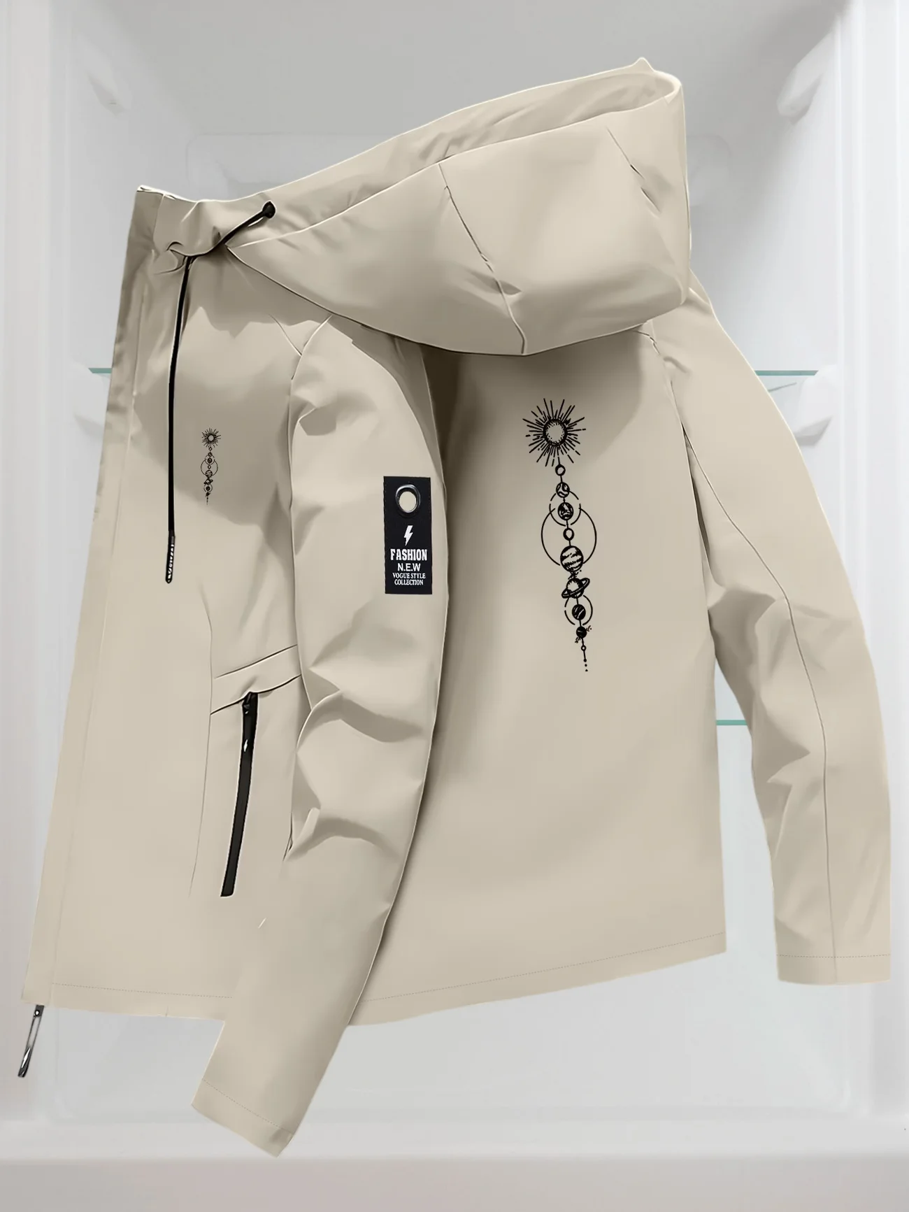Unisex Outdoor Casual Jacket Spring Autumn Drawstr Hoodie Multiple Zipper Pockets Loose Cut Windproof Versatile Commuter Jacket