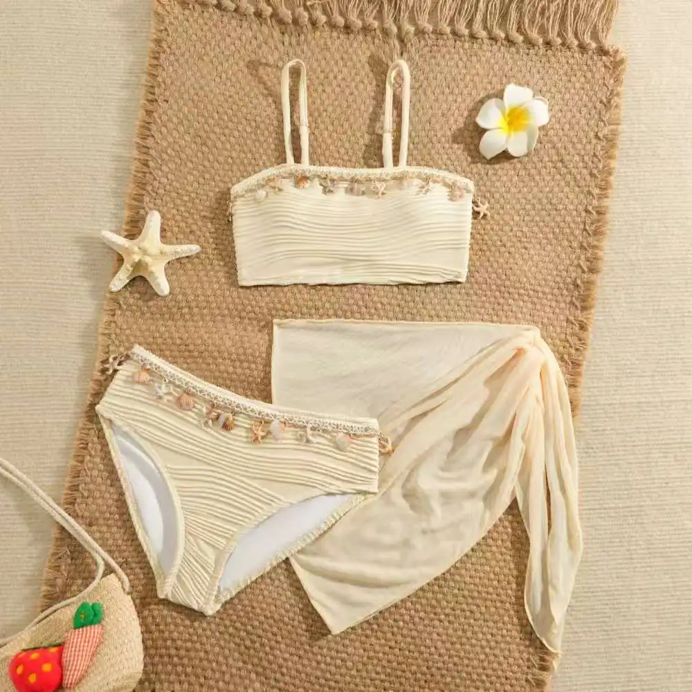 2026 Strappy Girls Swimsuit 3 Pieces Bikini & Skirt Bandeau Kids Swimwear Female Children's Bathers Bathing Swimming Swim Suit - view 4