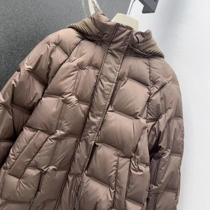 Damen-Daunenjacke mit Kapuze, stilvolle, lässige, vielseitige warme Jacke, hochwertiger Puffermantel mit weißer Entendaunenfüllung, 2025