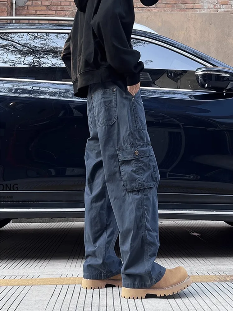 

Мужские рабочие брюки в американском ретро-стиле, осенне-зимние, прямого кроя, с широкими штанинами, с множеством карманов, повседневные брюки