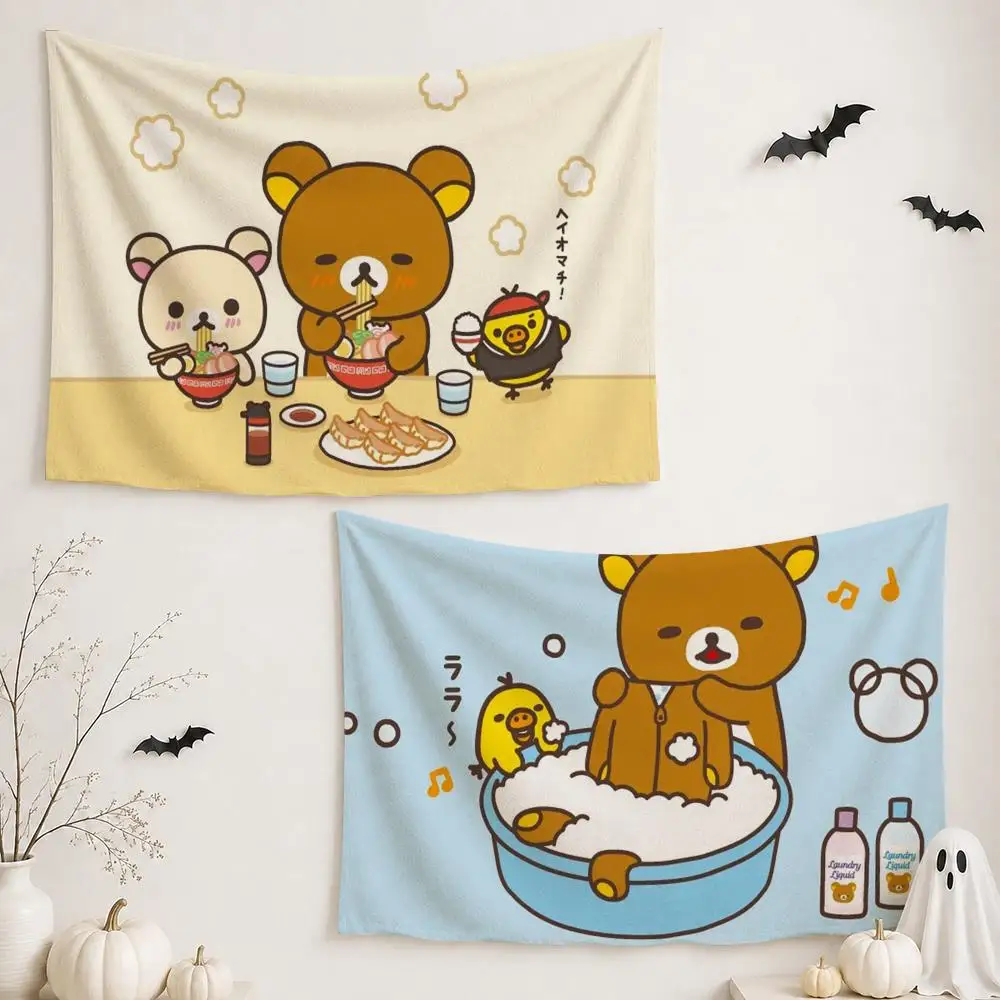 Cute R-Rilakkuma Bear Tapestry Custom Living Bedroom Party Dormitory interior Wall bohemian Decoration Attached clip