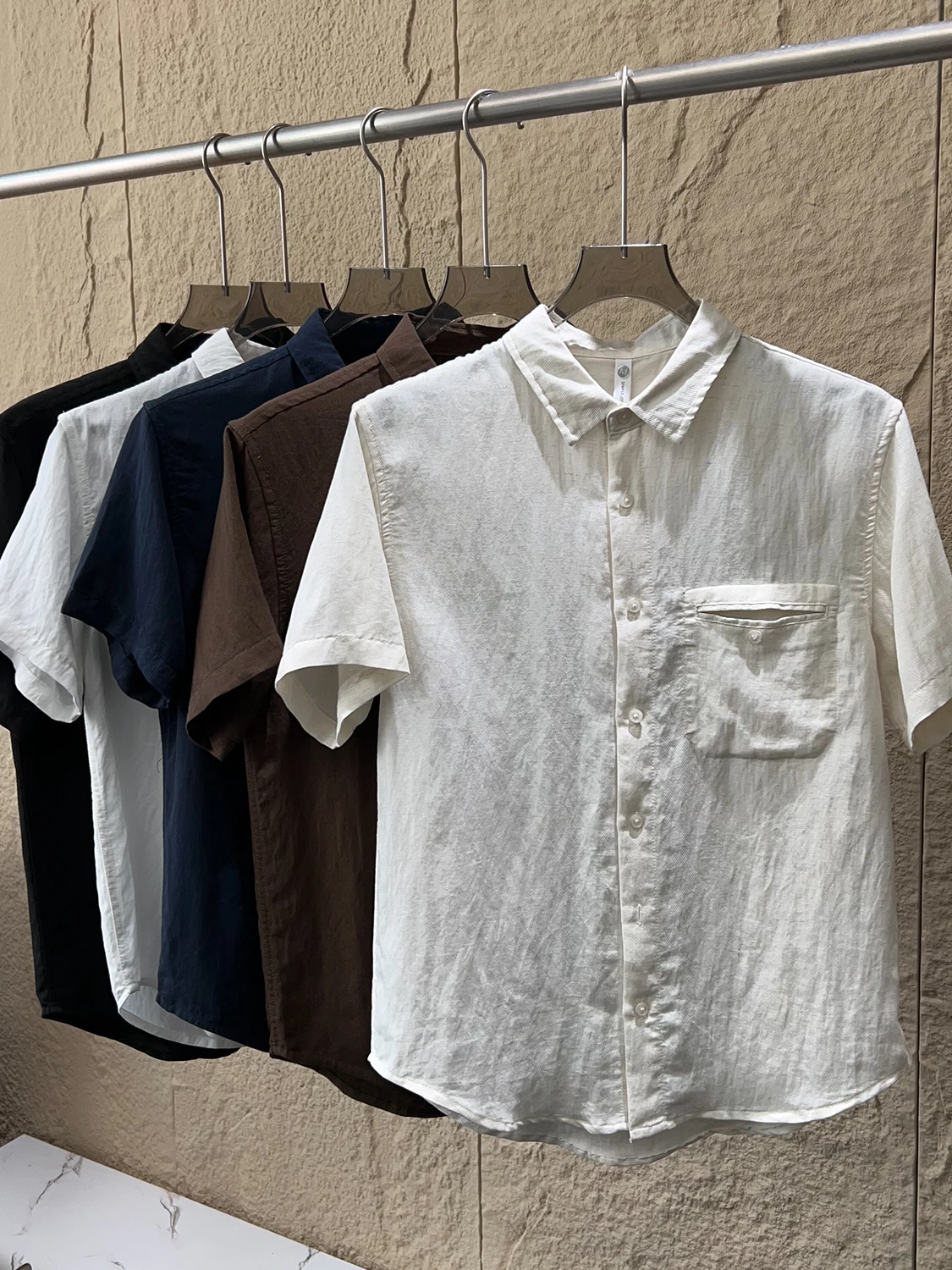 

Linen Rayon Blend Short Sleeve Shirt Men's Comfortable Breathable Summer Casual Style Turn-down Collar Lightweight