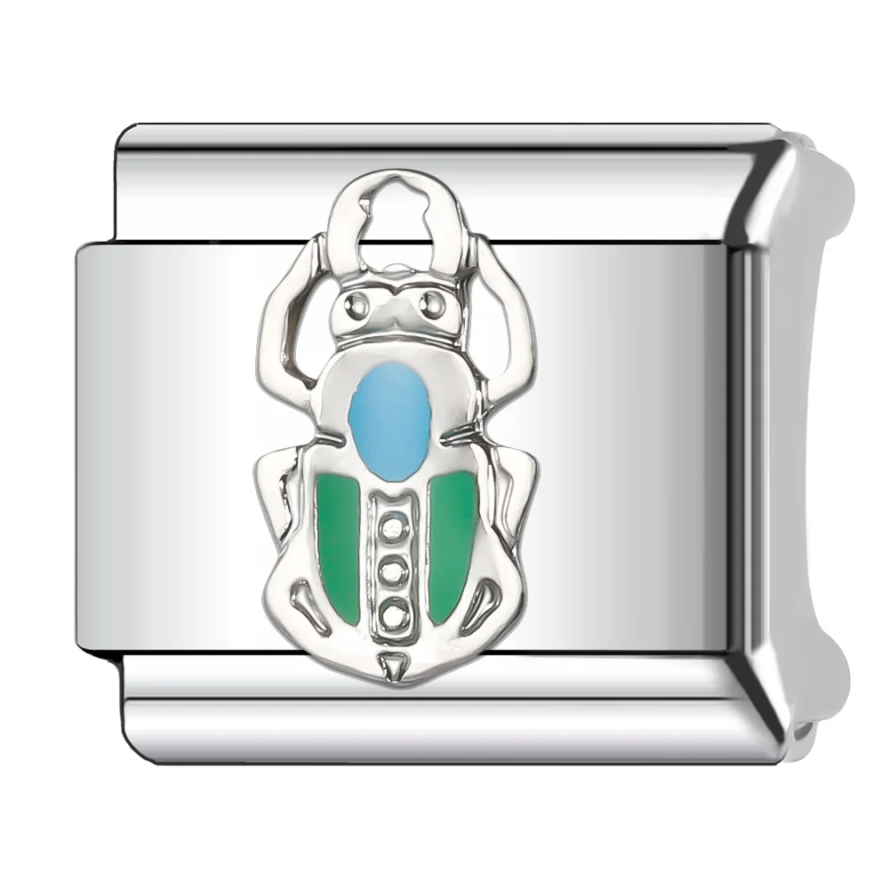 Trusta 2025 New Women Fashion beetle crown Charm Italian Links Fit 9mm Stainless Steel Bracelet for Women DIY Jewelry N411