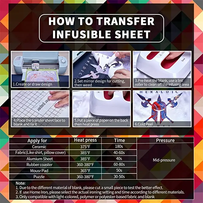 Papel De Transferência De Calor De Tinta De Transferência Geométrica Infusível WOWOCUT 12 "X12" Padrão De Sublimação Pré-Tinta De Transferência De Calor para T-Shirt DIY