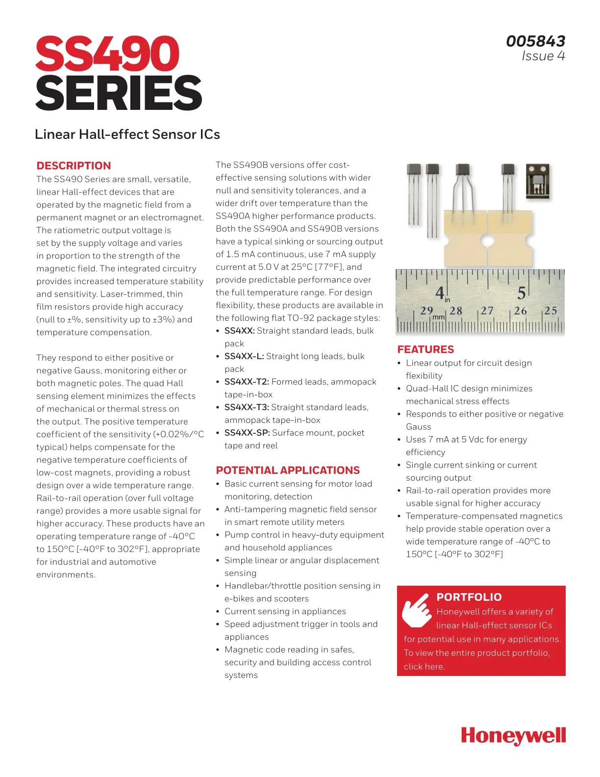 SS496A1 Honeywell Authorized agent for original technical support for Hall effect sensors