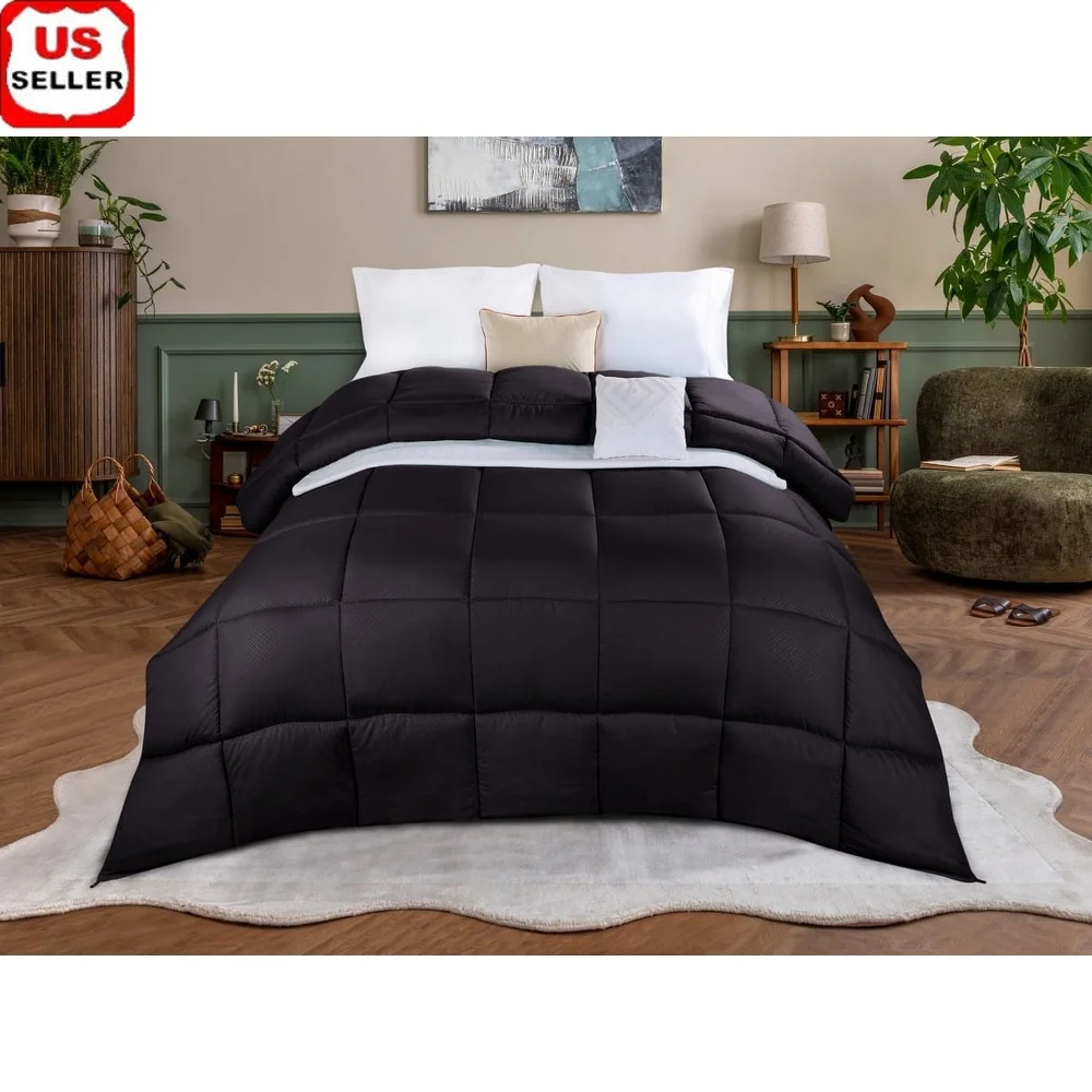 

Basketweave Plush Down Alternative Comforter Full Queen Hypoallergenic Microfiber Machine Washable Box-Quilt Design Year Round